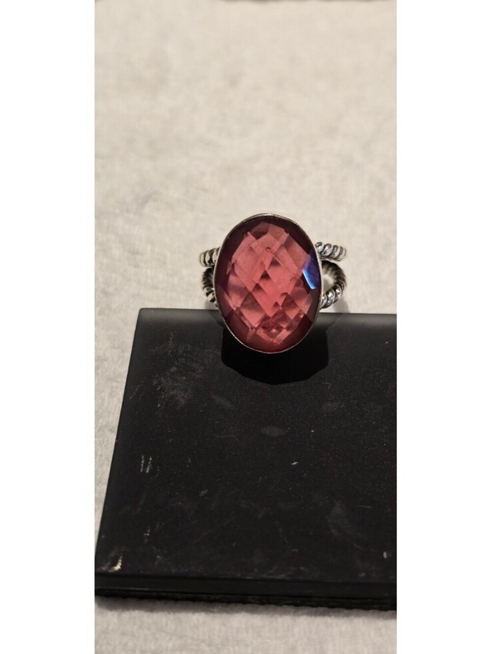 Faceted Garnet Silver Fashion Ring, Size 8, Stamped 925